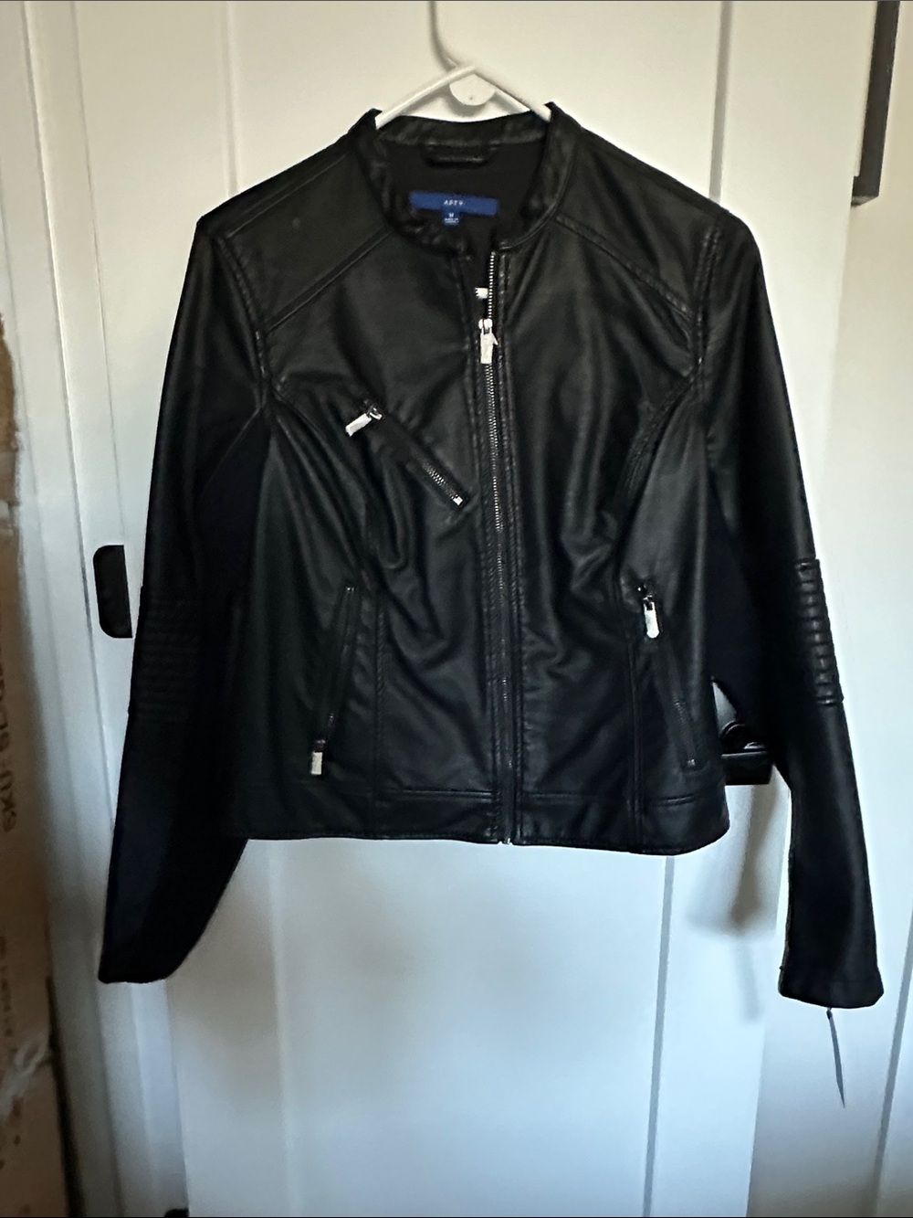 Apt. 9 Black Faux Leather Moto Jacket with Zip Accents